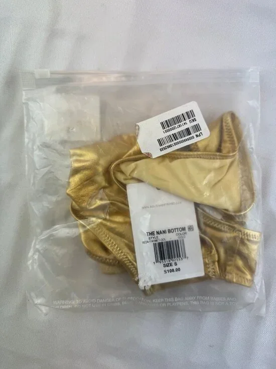 NWT SOLID & STRIPED The Nani metallic mid-rise bikini briefs Size Small $108 - Picture 7 of 13